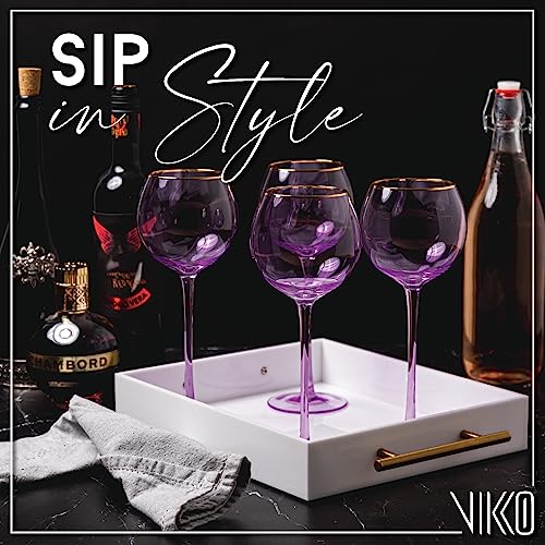 Vikko Lilac Wine Glasses, 17 Oz, Set of 4 Stemmed Glasses with Gold Rim, Perfect for Red & White Wine
