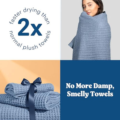 ONSEN Supima® Waffle Bath Towel Set, Quick Dry Lint Free 100% USA Cotton, Bath Hand and Face Towel Bundle, 3 Piece (Denim Blue, Bath Towel Set) - color: Denim Blue, size: Bath Towel Set