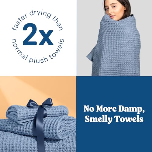 ONSEN Supima® Waffle Face Towels, Quick Dry Lint Free 100% USA Cotton, Lightweight Absorbent Face Towel Set, 12x12 in (Denim Blue, Face Towel 2-Pack) - color: Denim Blue, size: Face Towel 2-Pack