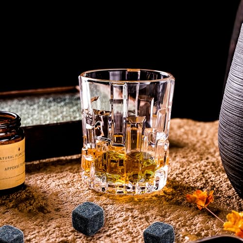 Whiskey Glasses Gift Box - Set of 2 Whiskey Rocks Glasses with 8 Chilling Stones - Perfect Scotch Glass for Father's Day, Men, Bourbon Lovers & Retirement Gifts in a Luxurious Wooden Box