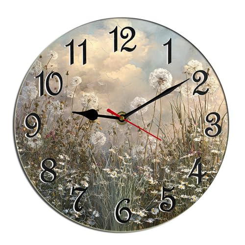 Country Flower Field Wall Clock Wildflowers Wooden Thanksgiving Silent Non-Ticking Desk Clock Decorative for Living Room Home Office School Wall Decoration Round 12" - color: A-8, size: Round 12inch