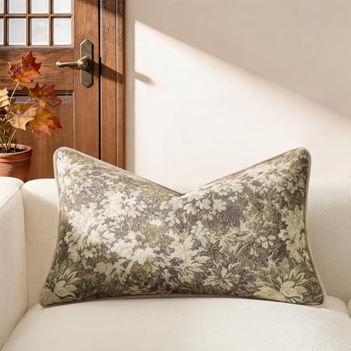 Kevin Textile Vintage Floral 12x20 Inch Lumbar Pillow Cover 1 Pack, Beige | Soft Neutral Retro Flowers Embroidered Texture Lumbar Pillow Cover Accent Decorative Pillowcase for Couch Sofa Chair Bed - color: Beige, size: 20" x 12" (Pack of 1)