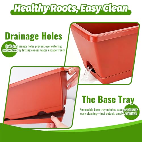 7 Pack 17 Inch Rectangular Plastic Window Box Planters(Brick-red) | Includes trowel, waterproof mat & gloves, perfect for indoor/outdoor herbs, veggies, and flowers - color: Brick-red