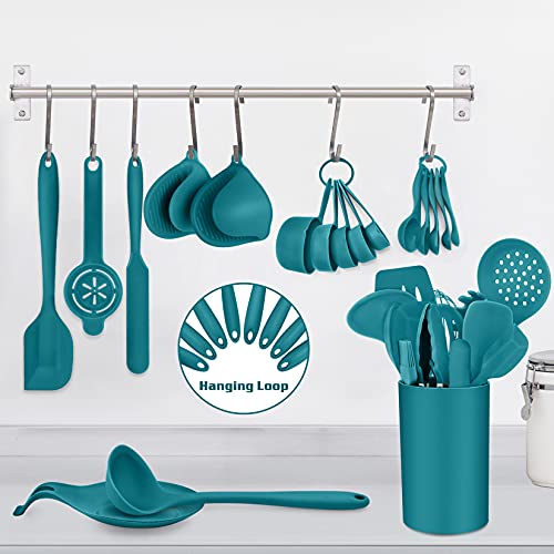 P&P CHEF Kitchen Utensils Silicone Cooking Utensil Set, 28Pcs Baking Utensils Spatulas with Holder, Heat-resistant & Non Toxic, Non-stick & Dishwasher Safe, Blue - color: Blue