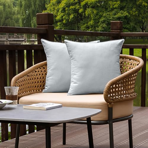NiNi ALL Waterproof Outdoor Pillow Covers 16x16 Set of 2 Patio Light Grey | Faux Linen Decorative Solid Throw Pillow Covers Farmhouse for Garden Furniture Tent Balcony Couch Sofa Chair Cushion Cases - color: Light Grey, size: 16" x 16" (Pack of 2)