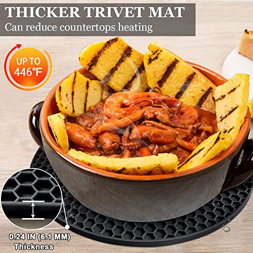 Walfos Silicone Trivet Mats - 4 Heat Resistant Pot Holders, Multipurpose Non-Slip Hot Pads for Kitchen Potholders, Hot Dishers, Jar Opener, Spoon Holder, Food Grade Silicone & BPA Free (Round) - style: 7in, 4 Grey Round