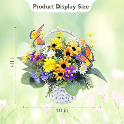 Eksen Artificial Flowers in Basket Vase with Lights, Faux Floral Arrangement for Table,Home Kitchen Centerpieces Party Decor