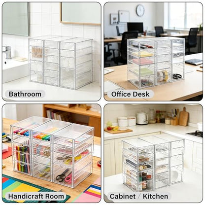 Prsildan 15 Drawers Teacher Toolbox Acrylic Containers, Set of 3 | Clear, Pens Markers Stickers Hardware Storage, Office Desk Kitchen Cabinet Garage Organizer - size: 15 Drawers