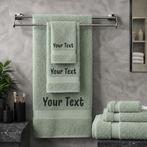 Personalized Towel Set, Custom Bath Towels with Name, Turkish Cotton Green | 3 Pcs Set, 100% Cotton, Embroidered, Monogrammed, Customized Gift For Adults, Wedding, Bridal Shower, Housewarming, Spa - color: Green, size: 3 Piece Towel Set