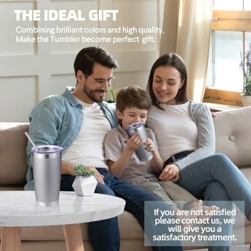 Volhoply 20oz Stainless Steel Tumbler with Lid and Straw Bulk 4 Pack,Double Wall Insulated Travel Iced Coffee Mug Fits Cup Holder,Powder Coated Cups for Hot/Cold Drinks,Christmas Gifts（Gray,4 Set） - color: Gray