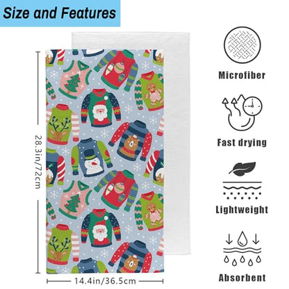 Christmas Ugly Sweater Hand Towel Set of 2,Childish Christmas Holiday Sweater Bathroom Kitchen Towel,Soft Absorben for Bathroom Kitchen Hotel 28"x14" - color: Color20