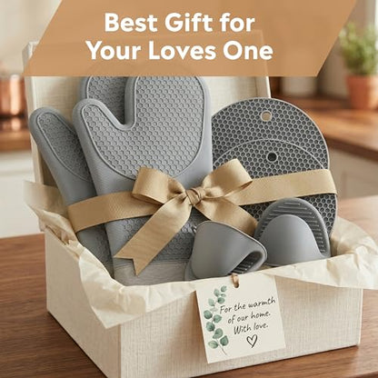 Silicone Oven Mitts and Pot Holders Sets, 6 Piece Kitchen Set | 2 Oven Mitts, 2 Mini Gloves, 2 Pot Holders, Heat Resistant Non Slip Silicone, Ideal for Cooking & Grilling - color: 2 Pot Holders, 2 Oven Mitts, 2 Mini Gloves