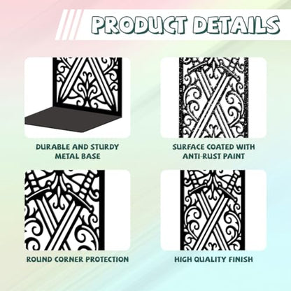 5.3"x4.3"x7.9" Metal Bookends, Heavy Duty Book Ends for Shelves | Pair of Swords and Patterns Theme Cast Iron Book Supports, 1 Pair Decor Stoppers for Desk, Library, Office & Home Shelves - style: Pair of Swords and Patterns