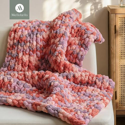 Jumbo Chunky Yarn for Hand Knitting - Super Thick Chenille Chunky Yarn for Crocheting - Extra Soft Bulky Fluffy Blanket Big Yarns 8 Jumbo Pack (27yds,8 oz Each Skein) - color: Sunset Sherbet