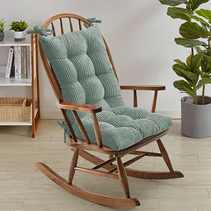 Rocking Chair Cushion Premium Tufted Pads Non Skid Slip Backed Crushed Velvet Cover Set of Upper and Lower with Ties, 21 in x 17 in | 17 in x 17 in, Velvet Mint - color: Velvet Mint, style: 21" X 17"/17" X 17" (Pack of 1)