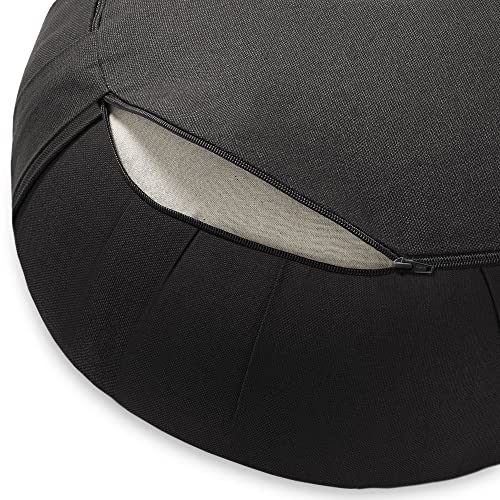 Zafu Meditation Cushion, 15" Round Buckwheat Yoga Pillow with Organic Cotton Cover - color: Black