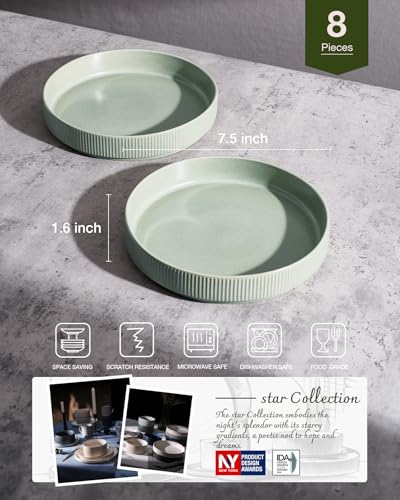 famiware Star 7.5" Pasta Bowls Set of 8, Plate Bowls, Light Green | Double Reactive Glaze, Microwave & Dishwasher Safe, Lead-free and Cadmium-free, Stoneware Scratch Resistant, Kitchen Bowls - color: Light Green, size: 8 pcs