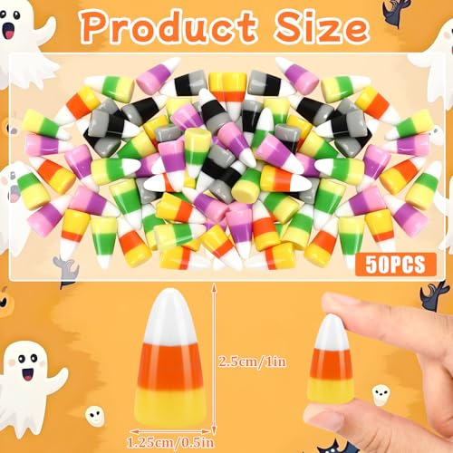 JUNEBRUSHS 50 Pcs Halloween Resin Candy Corn Charms Artificial Candy Corn Vase Filler Ornaments For Halloween Party Crafts Decorations - style: Corn Style