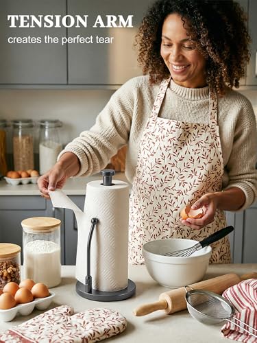 SMARTAKE Paper Towel Holder Countertop, Non-Slip Weighted Base, Gray | Freestanding Kitchen Roll Dispenser, Rustproof Stainless Steel, Spring Arm for Easy Tear, Widden Top, with 4 Suction Cups - color: 04-metallic Gray