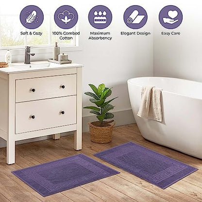 Superior Hotel & Spa Quality Bath Mat Set of 2, Made of Long-Staple Combed Cotton, Durable and Washable 100% Cotton Bathroom Mat 2-Pack, Royal Purple, 22" x 35" - color: Royal Purple, size: 22" x 35" (Set of 2)