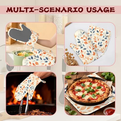Autumn Leaves Heat-Resistant Silicone Oven Mitts and Pot Holder 4 Piece Set,Non-Slip Kitchen Oven Gloves for Baking, BBQ, Cooking,Grilling - color: Autumn Leaves