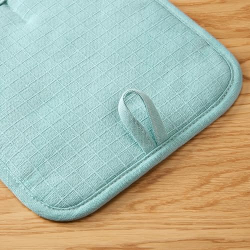 KITCHENAID Gourmet Series Gridlines Pot Holders 2-Pack Set, Heat Resistant up to 600°F, Soft Silicone Grip, Magnetic Cuff, Mineral Water Aqua, 8"x8" - color: Mineral Water Aqua