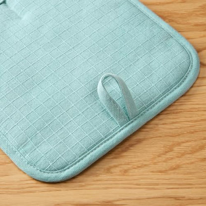 KITCHENAID Gourmet Series Gridlines Pot Holders 2-Pack Set, Heat Resistant up to 600°F, Soft Silicone Grip, Magnetic Cuff, Mineral Water Aqua, 8"x8" - color: Mineral Water Aqua