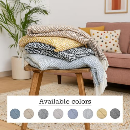 RAJRANG Grey Woven Country Rustic Throw Blanket 100% Cotton Luxury Quality Sofa Couch Bed Throws Perfect for Indoor Outdoor 50x60 Inches Wild Dove - color: Wild Dove Grey