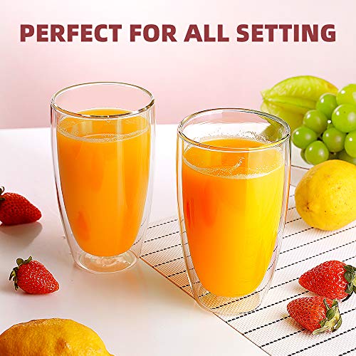 CNGLASS Double Wall Thermo Glass Cup 13.5 oz,Insulated Glass Coffee Set of 2 - color: 13.5oz(2-pack)
