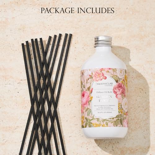 M&SENSE Reed Diffuser Set, Garden Party, 17oz Natural Essential Oil | Non-Toxic Organic, Long-Lasting Fragrance, Ideal for Living Room, Entryway, Gifts for Women - color: Garden Party