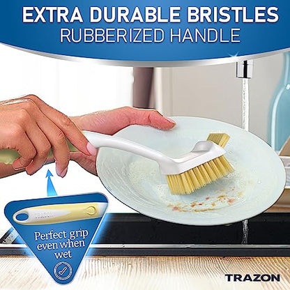 Dish Brush Set of 5 with Holder - Kitchen Scrub Brushes with Non-Slip Long Handle for Cleaning, Scrubber, Dishwashing, Dishes, Bottles, Straws, Cups, Pots & Sink, Baige - color: Baige