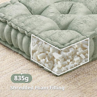 Intelligent Design Floor Pillow Meditation Cushion, 20x20 Desert Sage | Sitting for Adults Yoga, Shredded Foam Filled, Chenille Tufted Cover, Handsewn Scalloped Edge, OEKO-TEX Certified - color: Desert Sage