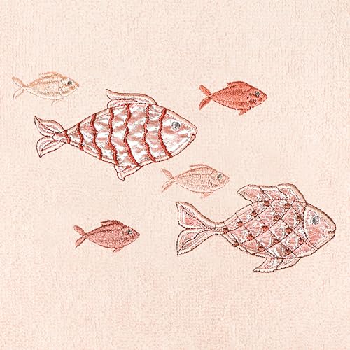 Treasure 4-Piece Premium Towel Set, Sparkling Applique Fish, Ultra Plush Turkish Cotton, Durable, Perfect for Bathroom, 2 Bath 2 Hand Towels, Blush - color: Blush, size: 2 Pcs Bath 2 Pcs Hand Towel
