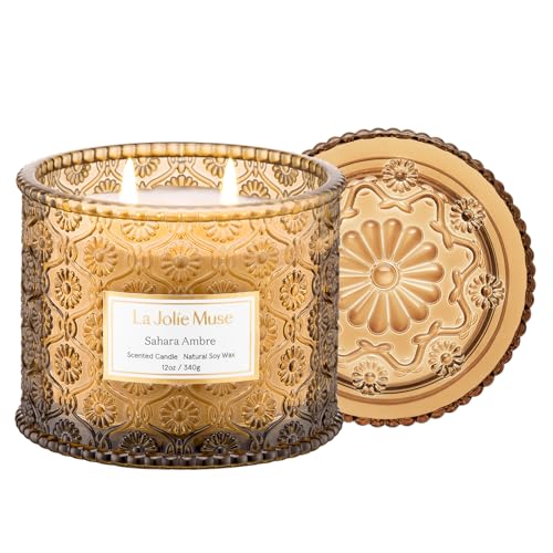 LA JOLIE MUSE Sahara Amber Scented Candles for Home, Natural Soy Wax 2-Wick | Large Jar Luxury Candle, Clean Non Toxic, Gift for Women & Men, Decorative Candles, Pretty Candle, Bergamot, Musk & Patchouli - color: Sahara Amber, size: 12 oz