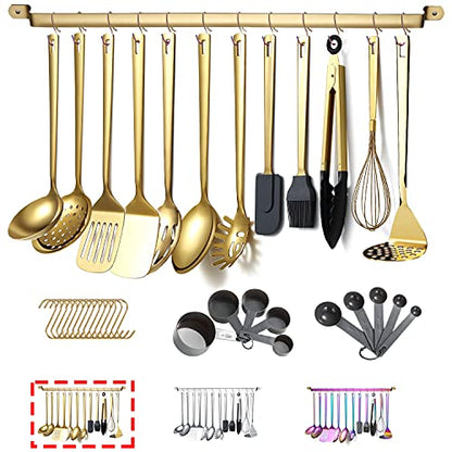 Gold Cooking Utensils Set, Kyraton Stainless Steel 37 Pieces Kitchen Utensils Set with Titanium Gold Plating, Kitchen Gadgets Tool Set with Utensils Racks Heat Resistant Dishwasher Safe - color: 2.37 piece gold set