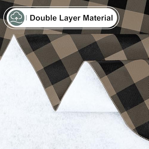 Round Waterproof Vinyl Table Cloth, Buffalo Flannel Backed Tablecloth, Wipeable Plastic Table Cover for Dinner, Kitchen, Picnic (60", Black and Khaki) - color: Black and Khaki, size: 60" (Round)