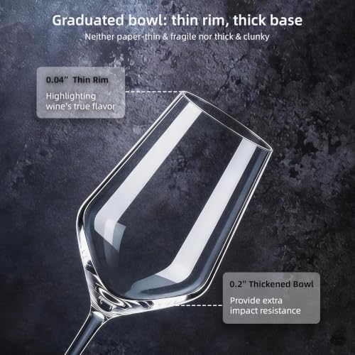Crystal Wine Glasses Set of 4, 14oz for White Wine, Sturdy Bowl, Thin Rim | 100% Lead-free crystal, 0.2" thickened bowl with 0.04" thin rim, stury short stem, fits for daily sipping, gatherings, gifts