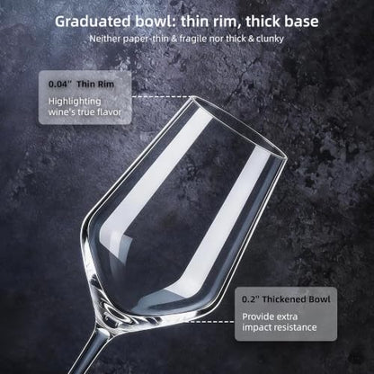 Crystal Wine Glasses Set of 4, 14oz for White Wine, Sturdy Bowl, Thin Rim | 100% Lead-free crystal, 0.2" thickened bowl with 0.04" thin rim, stury short stem, fits for daily sipping, gatherings, gifts