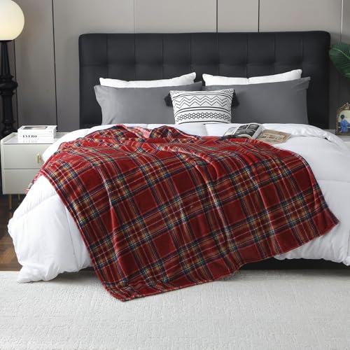 MERRYLIFE Dark Red Plaid Throw Blanket for Couch Bed Sofa Twin Size 60" 90" | Grid Pattern, Ultra-Plush Soft, Decorative Colorful Travel Blanket, farmhouse, Home Gift Use, Machine Wash - color: Dark Red Plaid, size: 60"90"