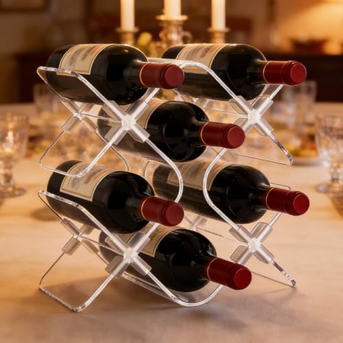 Acrylic 6 Bottle Countertop Wine Rack, Clear Freestanding Tabletop Holder | Crystal-Clear Acrylic: Ultra-transparent design creates an elegant 360° floating wine display.