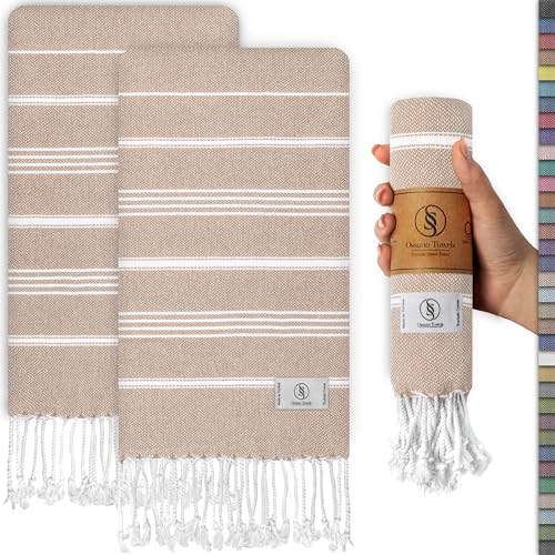 Ossano Decorative Hand Towels for Bathroom - Thin & Aesthetic - Set of 2 (30" x 18") - for Kitchen & Bathroom - Multifunctional as - Vintage Hand Towels, Aesthetic Towels, Face Cloths - Beige - color: Beige