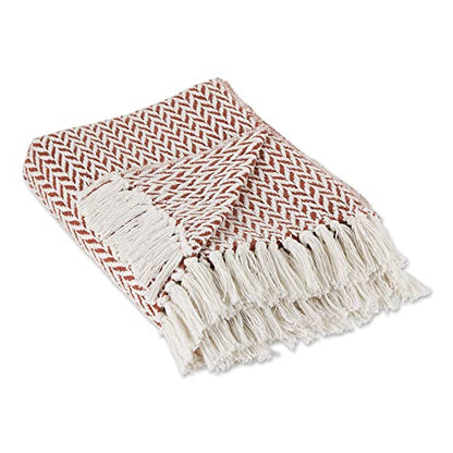 DII Modern Zig Zag Throw Blanket Woven Cotton, Hand-Knotted 2.5" Fringe, 50x60, Cinnamon - color: Cinnamon, size: 50x60"