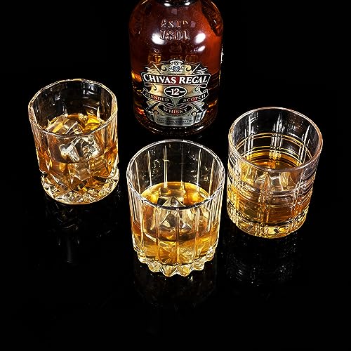 KANARS Crystal Whiskey Glasses Mixed 10 Oz Scotch Glasses Set of 6 | Rock Bar Tumblers 3 Patterns in Luxury Gift Box for Birthday, Anniversary, Housewarming, Father's Day and Wedding - color: Set of 6