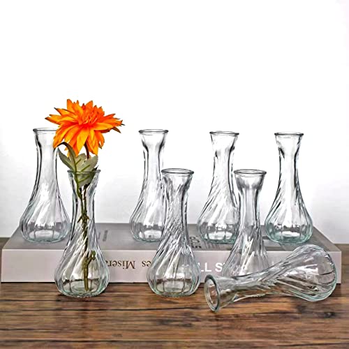 Sandraheer 8 Pack Clear Glass Bud Vases 6 Inch Vintage | Ideal for Flowers Centerpieces Wedding Home Table Decorations Vintage Clear Glass Vases Bulk Set - style: Clear-8 pcs