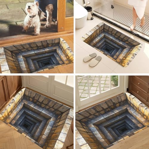 3D Optical Illusion All-Weather Doormat,Front Door Mat Indoor Outdoor Entrance, Easy Clean Patio Porch Entryway Mat, Optical Illusion Rug Ground Crack Illusion Rug 3D Rugs,（size-32 * 48in ）
