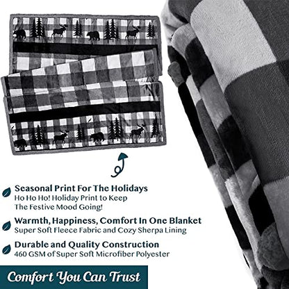 Pavilia Winter Cabin Sherpa Blanket Throw Twin | Flannel Fleece Christmas Plaid Holiday Blanket Gift | Plush, Soft, Warm, Cozy, Reversible Microfiber Throw 60x80 (Grey) - color: Grey, size: 60 x 80 Inches - Twin