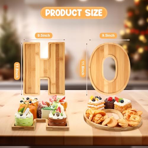 2 Pcs H O Christmas Letters Charcuterie Board Wooden Letters serving Platter Snack Serving Tray for Food Fruit Bread Cake Cookies Candy Christmas Serving Tray for Home Party Decor