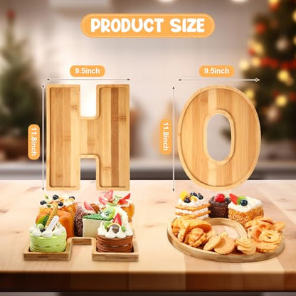 2 Pcs H O Christmas Letters Charcuterie Board Wooden Letters serving Platter Snack Serving Tray for Food Fruit Bread Cake Cookies Candy Christmas Serving Tray for Home Party Decor