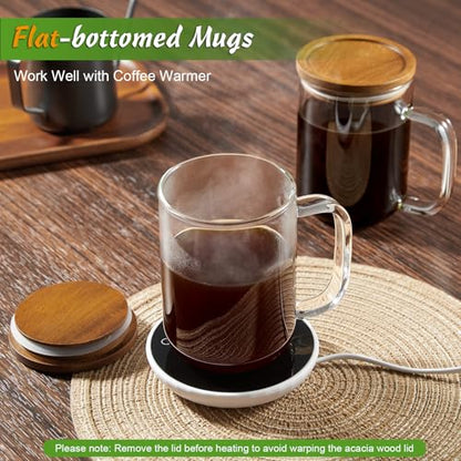 DRASTAR Glass Coffee Mugs, 20 oz Clear Coffee Cups, Coffee Mug with Acacia Wood Lid, Tea Glass Cups with Handles, Large Coffee Mug Set of 2, Glass Coffee Cups for Latte, Espresso, Tea - size: 20 oz