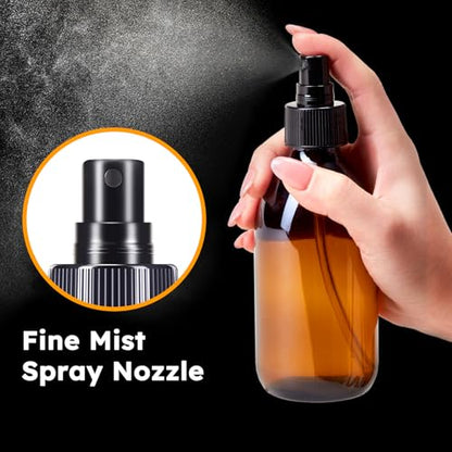 Tecohouse 8.8 oz Amber Glass Spray Bottles 3 Pack Empty Spray Bottle | Leakproof, Thick Glass, Non-Slip Base, Glass Bottles for Cleaning Solutions, Plants, Hair with Durable Nozzle, Labels, Funnel